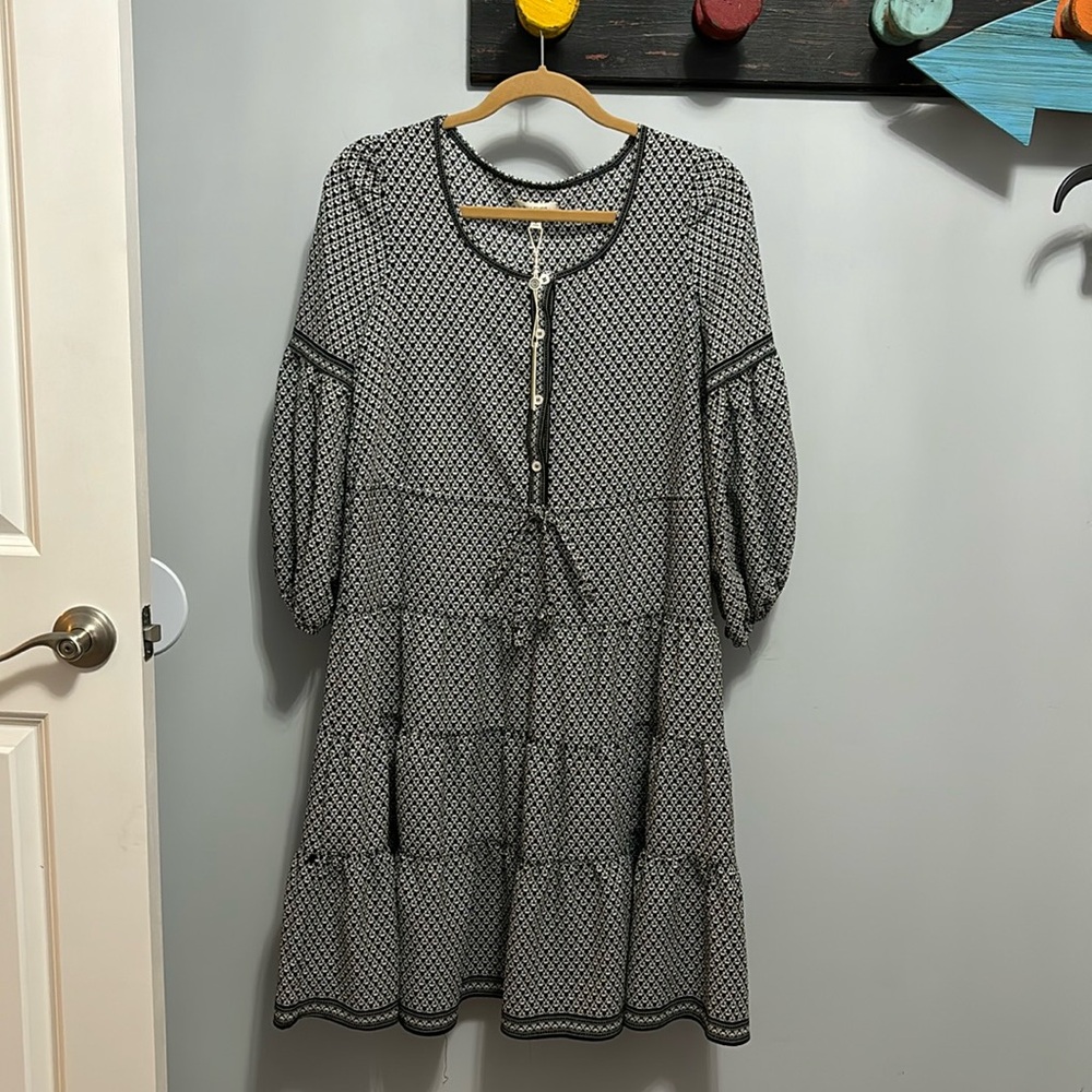 NWT Max Studio Black & White Tiered Boho Dress Size Small | MSRP $128